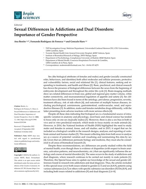 Pdf Sexual Differences In Addictions And Dual Disorders Importance