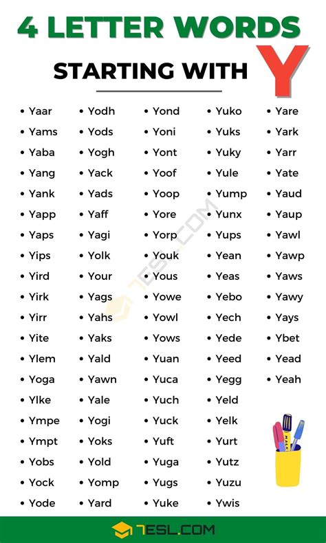 Simple Words That Start With Y