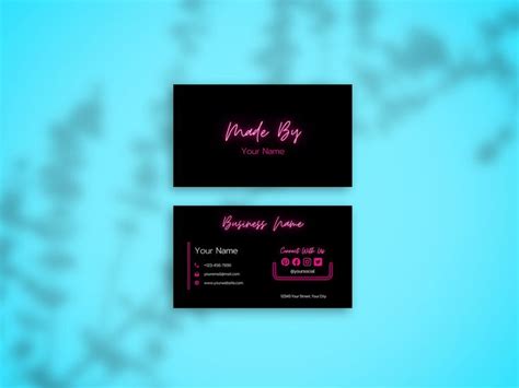 Pink Neon Business Card Template Canva Editable Modern Chic Elegant