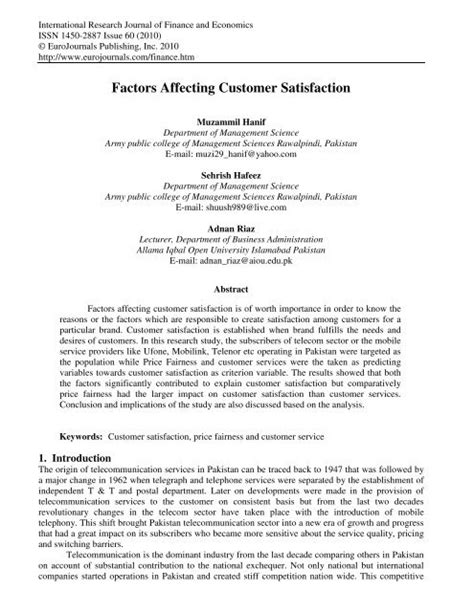 Factors Affecting Customer Satisfaction