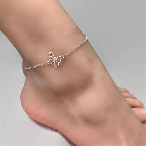 Sterling Silver Butterfly Anklet Ankle Bracelet Sterling Anklet Si