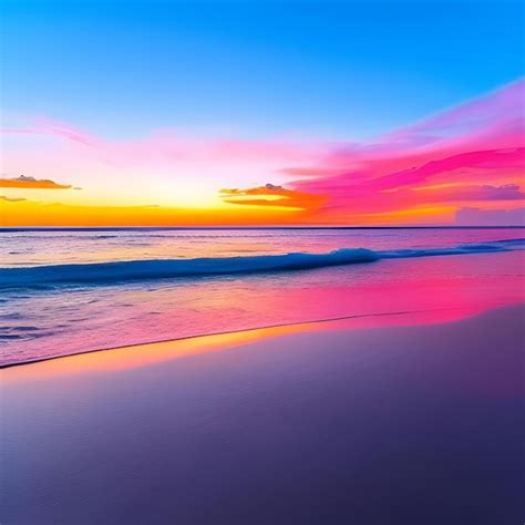 Premium AI Image | A sunset over a beach with a pink and blue sky and a ...