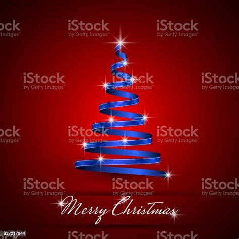 Blue Christmas Ribbon Tree On Red Background Stock Illustration ...