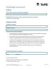 CHCDIV001 AE Kn 1of2 Pdf Knowledge Assessment Criteria Unit Code Name