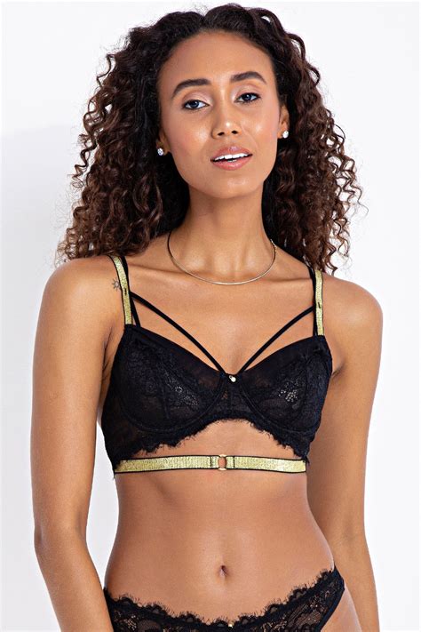 Suti Meia Ta A De Renda Strappy Lurex Sem Bojo Preto Dourado