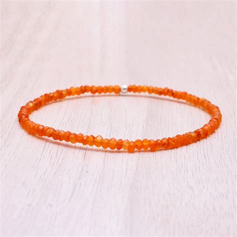 Dainty Carnelian Stretch Bracelet Beaded Orange Gemstone Stacking