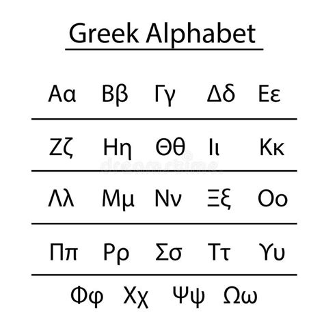 Vector Del Alfabeto Griego Con Las Letras Mayúsculas Y Minúsculas