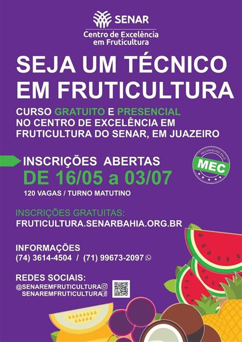 Inscrições abertas para Curso Técnico em Fruticultura Gratuito e