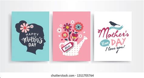 Set Mothers Day Greeting Cards Paper Stock Vector Royalty Free