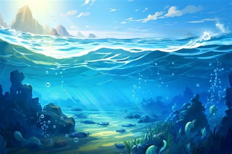 Premium Photo | Cartoon ocean scene with rocks and plants under the ...