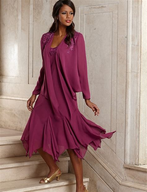 Elegant Chiffon Tea Length Mother Of The Bride Dresses With Jacket