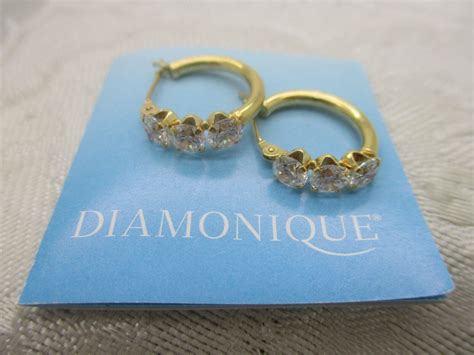 Estate Jewelry Solid K Y Gold Dq Cz Jcm Jacmel Hoop Pierced Earrings