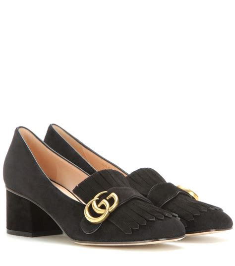 Gucci Marmont Fringe Suede 55mm Loafer Black Modesens