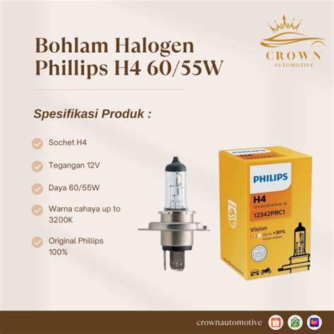 Jual Bulb Philips Halogen H4 12V 60 55W Standar Bohlam Philips H4 12V