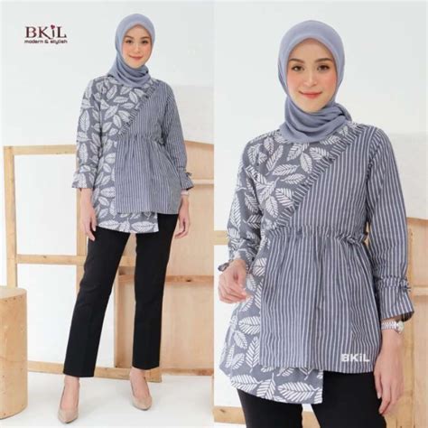 Promo Baju Batik Wanita Blouse Batik Modern Kombinasi Lengan Panjang