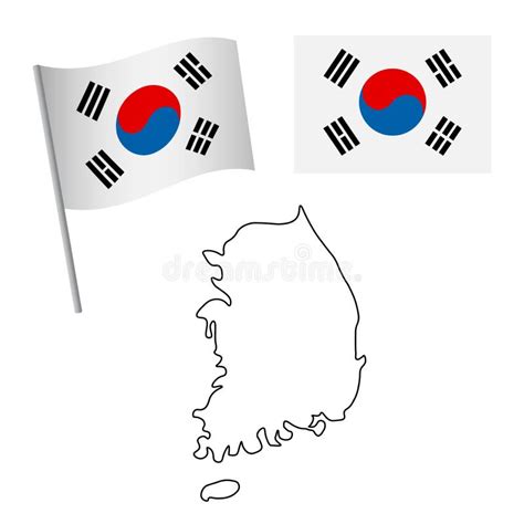 South Korea Flag And Map Icons Set Stock Vector Illustration Of