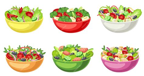 Premium Vector Cartoon Salad Bowl Healthy Food Chopped Raw Vegetables