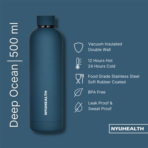 Promo Vacuum Insulated Water Bottle Nyuhealth 500 Ml Deep Ocean