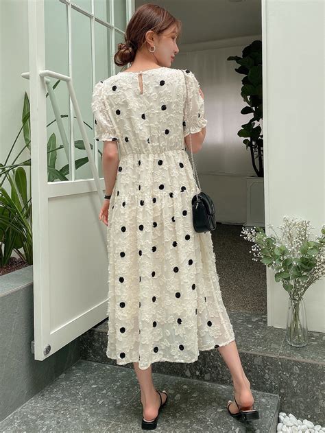 Dazy Polka Dot Puff Sleeve Fuzzy Dress Shein Usa