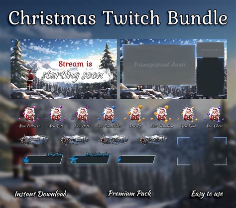 Christmas Animated Twitch Overlay Pack Stream Overlays Package Twitch Alerts Panels Screens ...