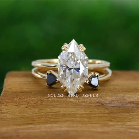 3 Ct Dutch Marquise Cut Colorless Moissanite Ring Set Hidden Etsy