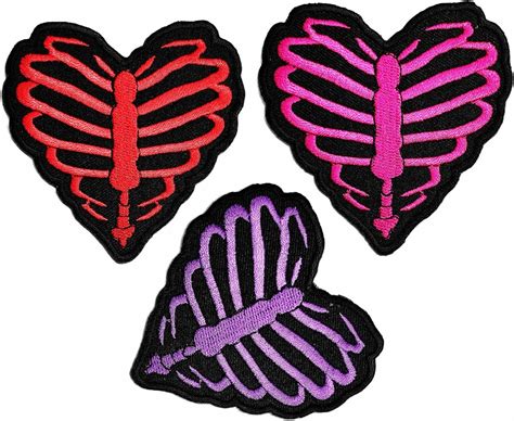 Amazon Skeleton Rib Cage Heart Patch Red Purple Pink Hearts