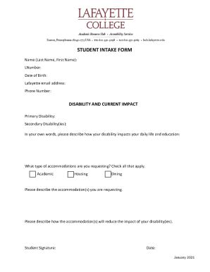 Fillable Online Office Of Accessibility Services Student Intake Form