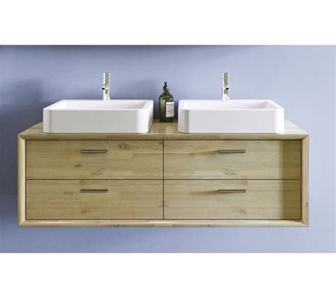 Meuble De Salle De Bain Double Vasque En Bois Massif 120 Cm Fuji Meuble Vasque But