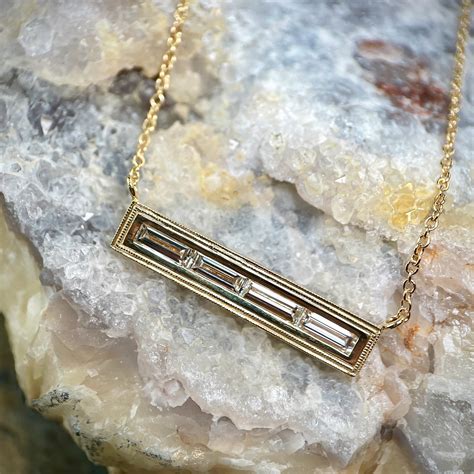 Baguette Diamond Bar Necklace Sholdt Jewelry Design