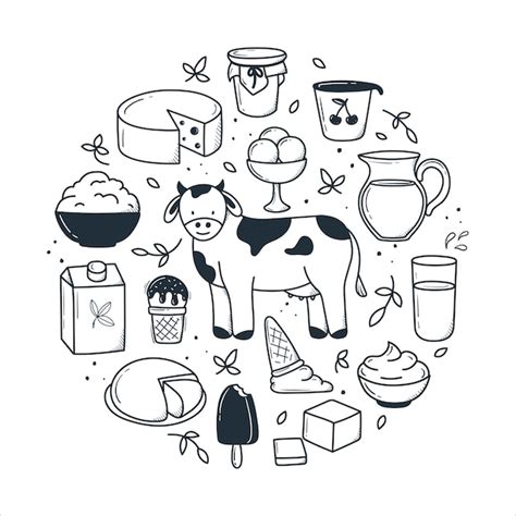 Premium Vector Dairy Products Set In Hand Drawn Doodle Style