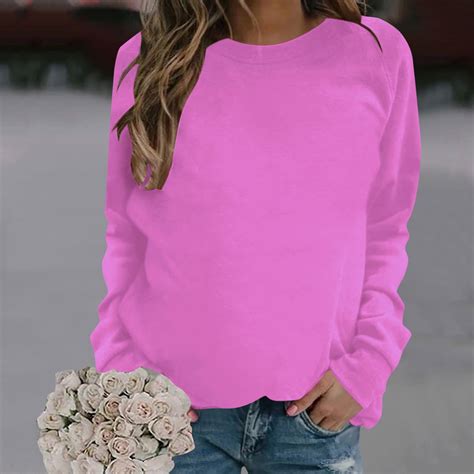 Sweatshirts For Women Plus Size Long Sleeve Round Neck Casual Sweatshirt Hot Pink XL Walmart