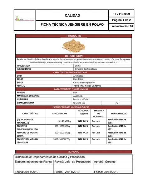 FT 71102010 Ficha técnica Jengibre