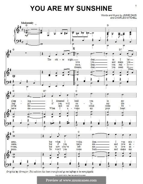 You Are My Sunshine By J Davis Piano Sheet Music Free Sheet Music