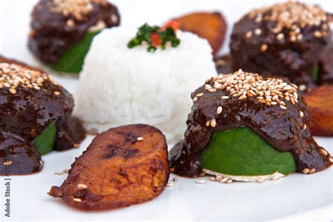 Mexican Mole Chicken Rolls With Mexican Mole Sesame Rice And Fried