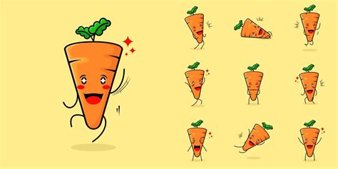 Cute Carrot Character With Smile And Happy Expression Jump Mouth Open And Sparkling Eyes