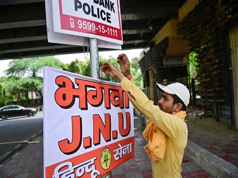 Bhagwa Jnu Hindu Sena Puts Up Saffron Flags Posters Outside Campus