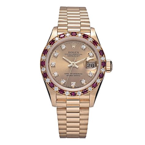 ROLEX 18K Yellow Gold Diamond Ruby 26mm Oyster Perpetual Datejust Watch