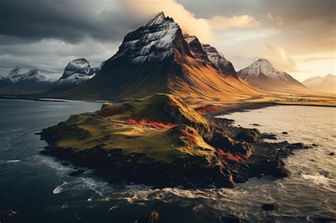 Premium Ai Image Aerial View Of The Eystrahorn With Krossanesfjall