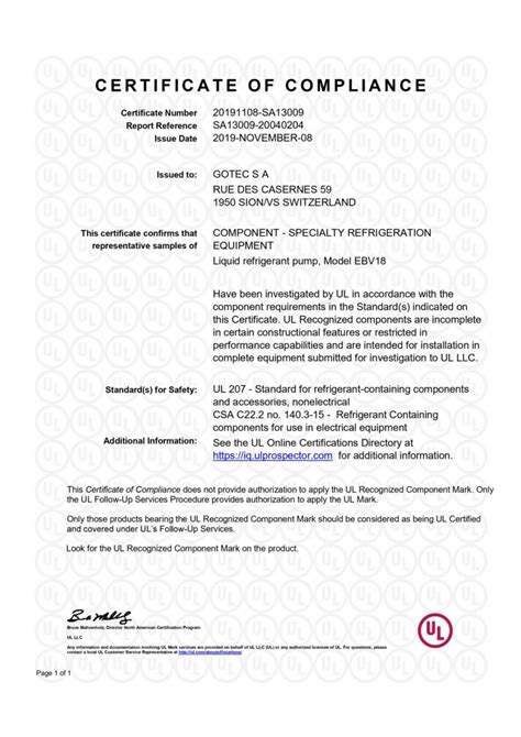 CertificateofCompliance UL EBV18 Gotec SA