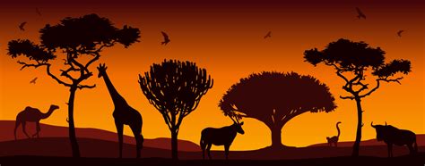 Modern art with silhouettes of african animals and african trees ...