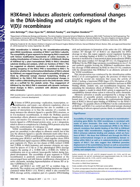 H3k4me3 Induces Allosteric Conformational Changes In The DNA Binding