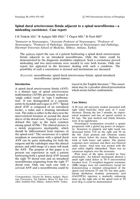 Pdf Spinal Dural Arteriovenous Fistula Adjacent To A Spinal