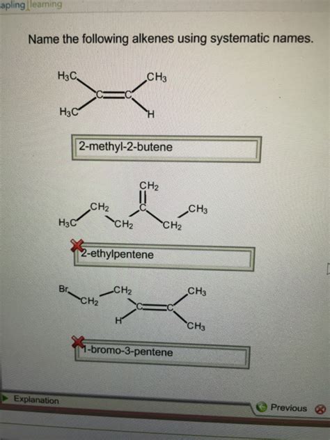 Solved Name The Following Alkenes Using Systematic Names