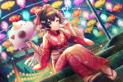 Safebooru Blush Brown Eyes Brown Hair D4dj Dress Kimono Long Hair