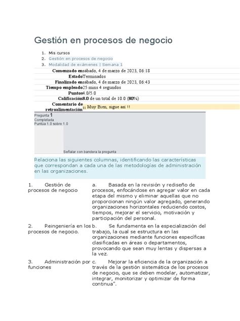 Examen Semana 1 Gestión En Procesos De Negocio Pdf Procesos De Negocio Gestión De