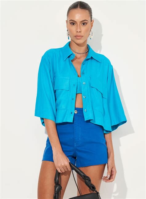 Camisa Oversized Cropped Com Bolsos Colcci