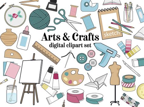 Arts and Crafts Clipart Digital Clipart Set Artist Clip Art Art Tools ...