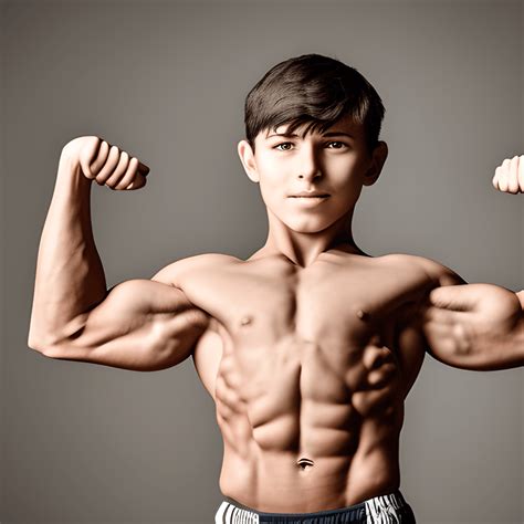 Muscular 13yearold Boy Flexing His Defined Muscles Creative Fabrica