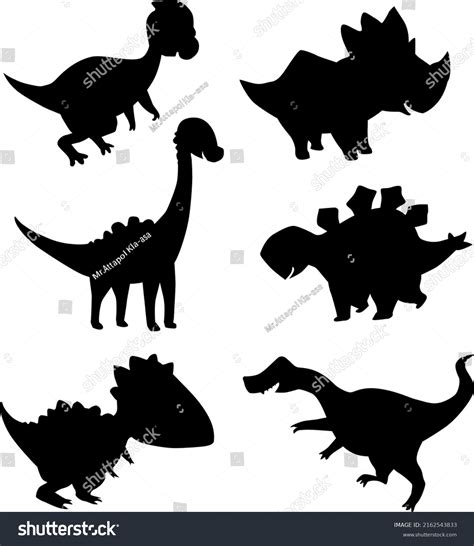 Cute Baby Dinosaur Silhouette Vector Dino เวกเตอร์สต็อก ปลอดค่า