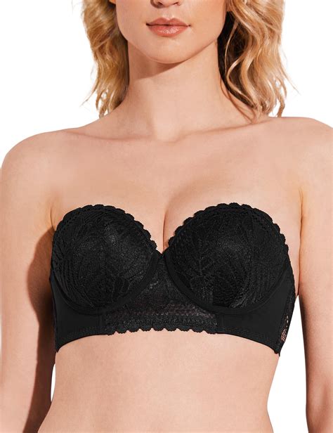 Deyllo Womens Push Up Strapless Bra Lace Underwire Full Coverage